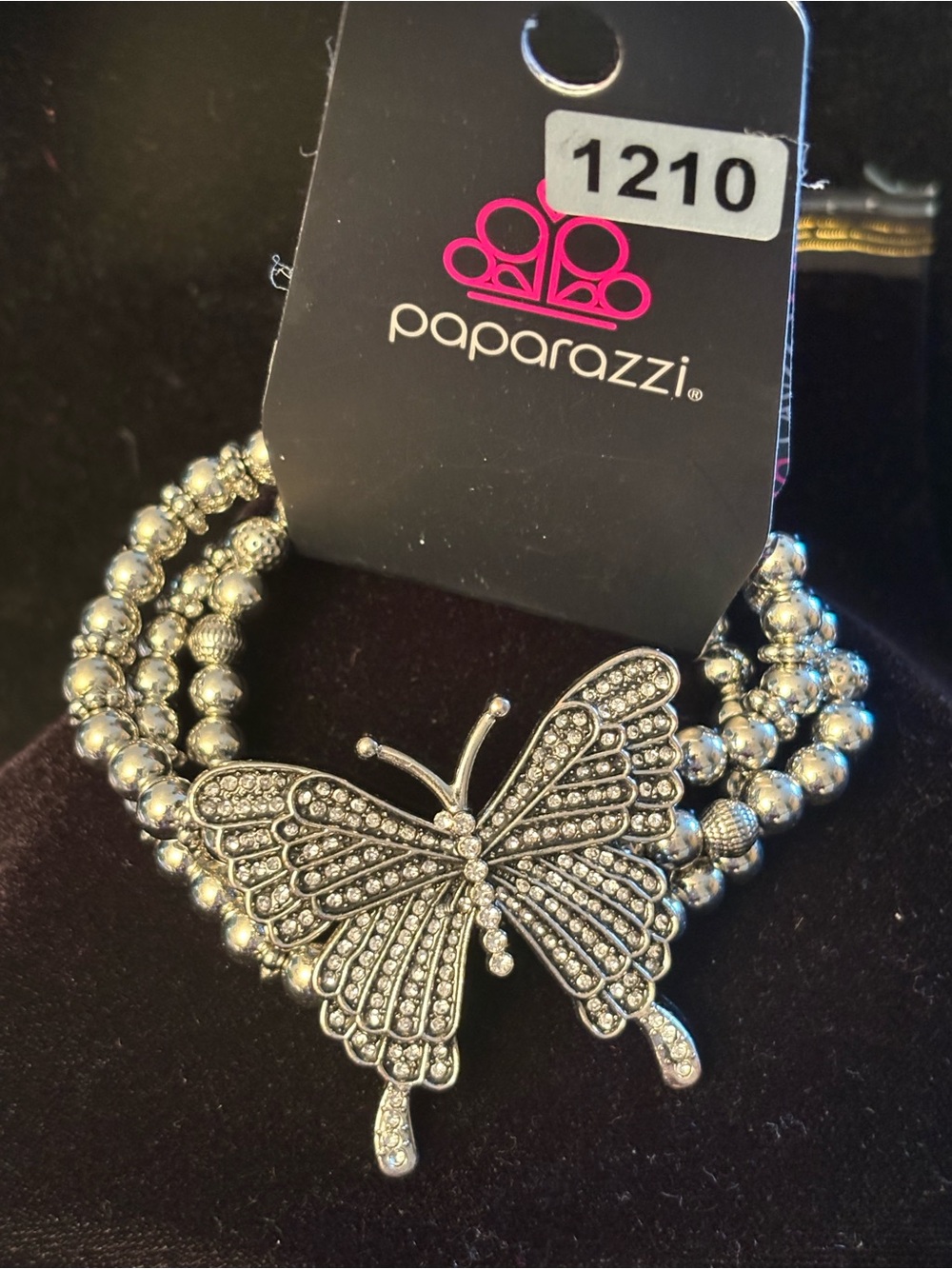 Paparazzi Silver Crystal Butterfly Multi-Strand Stretch Bracelet